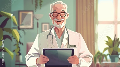 nurse doctor senior care tablet computer technology showing caregiver help assistence retirement home nursing elderly man insurance