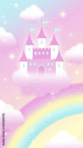 Wallpaper Mural fairy background with a fairy tale castle and rainbow in the sky animation for Birthday, Baby Shower, etc. Torontodigital.ca