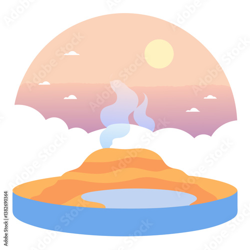Mist rising from a hot spring at dawn
