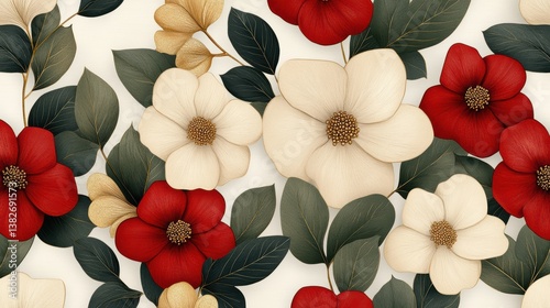 african-inspired floral pattern, juneteenth wrapping paper a seamless pattern of elegant african-inspired flowers in rich red, green, and gold tones, with abstract texture for a refined, celebratory