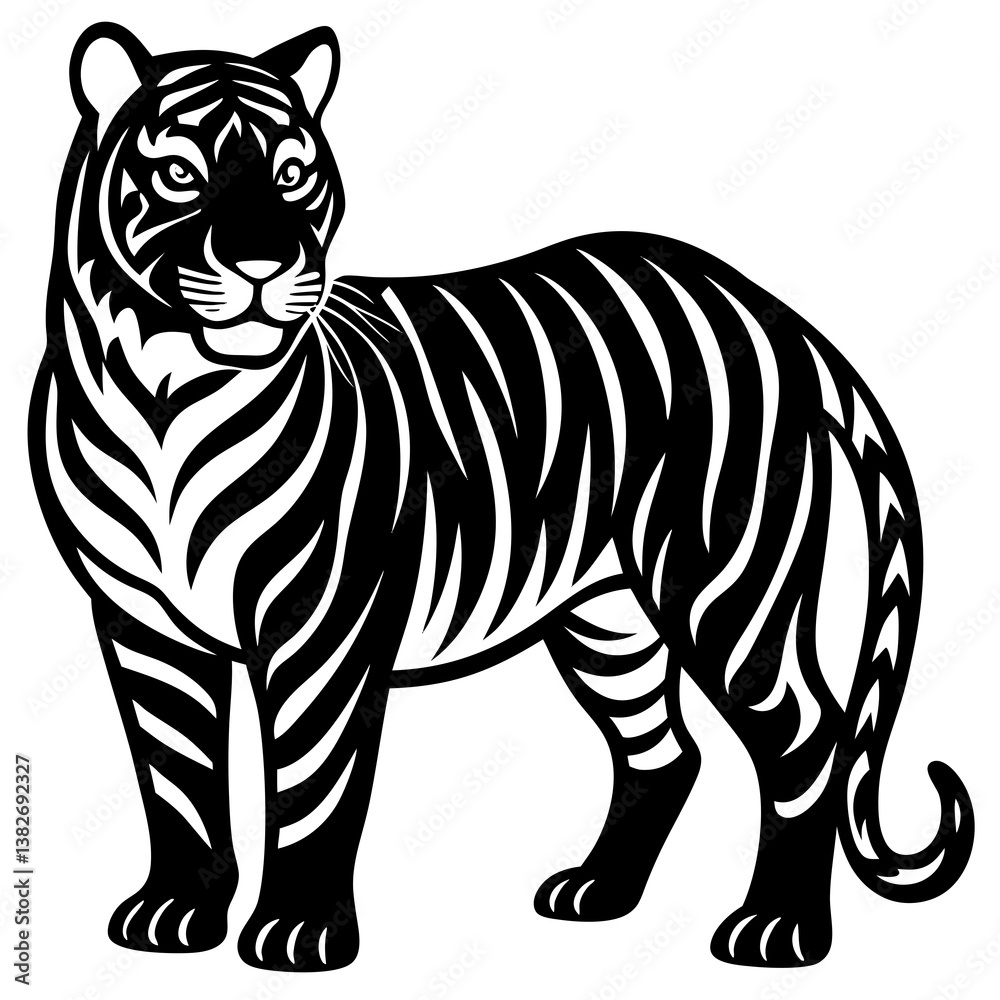 Fototapeta premium beautiful bengal tiger with lush green habitat background