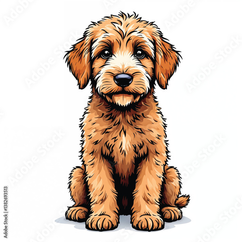 Adorable Cartoon Goldendoodle Puppy Vector Illustration