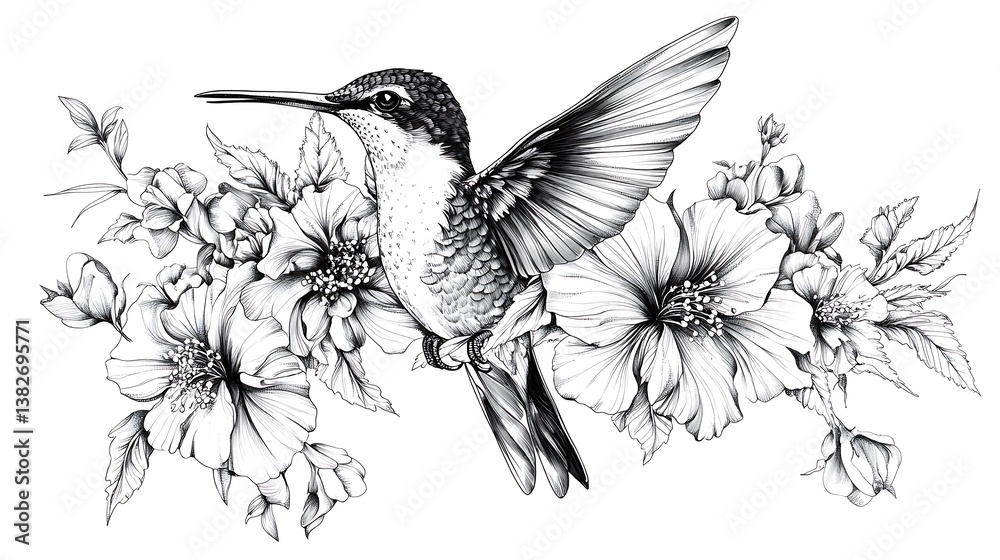Obraz premium Black and white hummingbird tattoo pictures