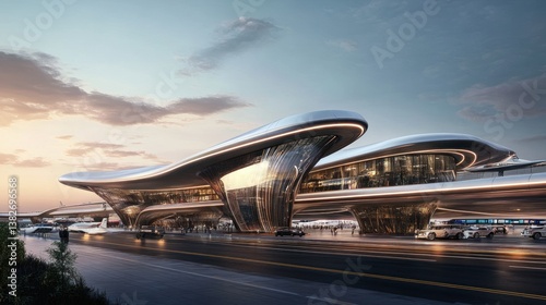 Obraz na płótnie Spectacular architectural design of a futuristic airport transportation hub w salonie