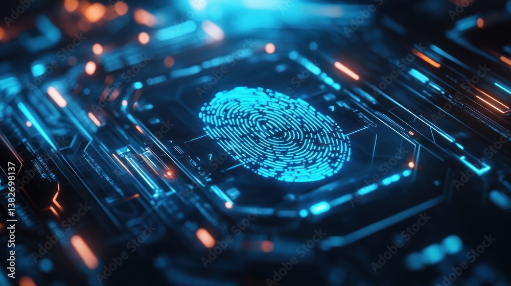 Futuristic Biometric Authentication Fingerprint Scan Technology Concept Design
