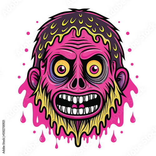 Design a vector illustration of a melting monster face with bold, thick strokes.  Emphasis on dynamic, expressive lines.