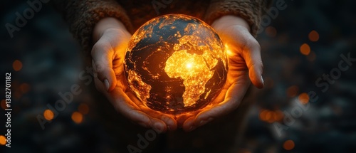 Glowing Earth Held in Hands: A Symbol of Global Care
