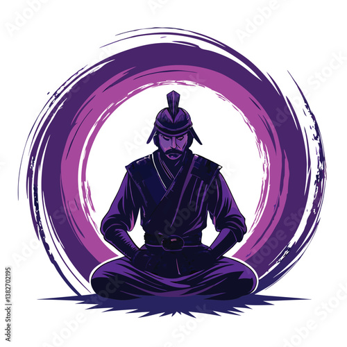 Design a bold vector illustration of a modern samurai meditating, emphasizing strong lines and minimalist style.