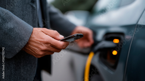 Elektroauto an der Ladesäule per App tanken, Urban, Stadt, elektroauto, laden, e-auto, nachhaltig, mobilität, Smartphone, Mobile, Handy, ladeinfrastruktur, zukunftstechnologie, klimafreundlich