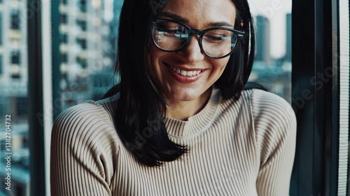 The Woman with Glasses Smiling