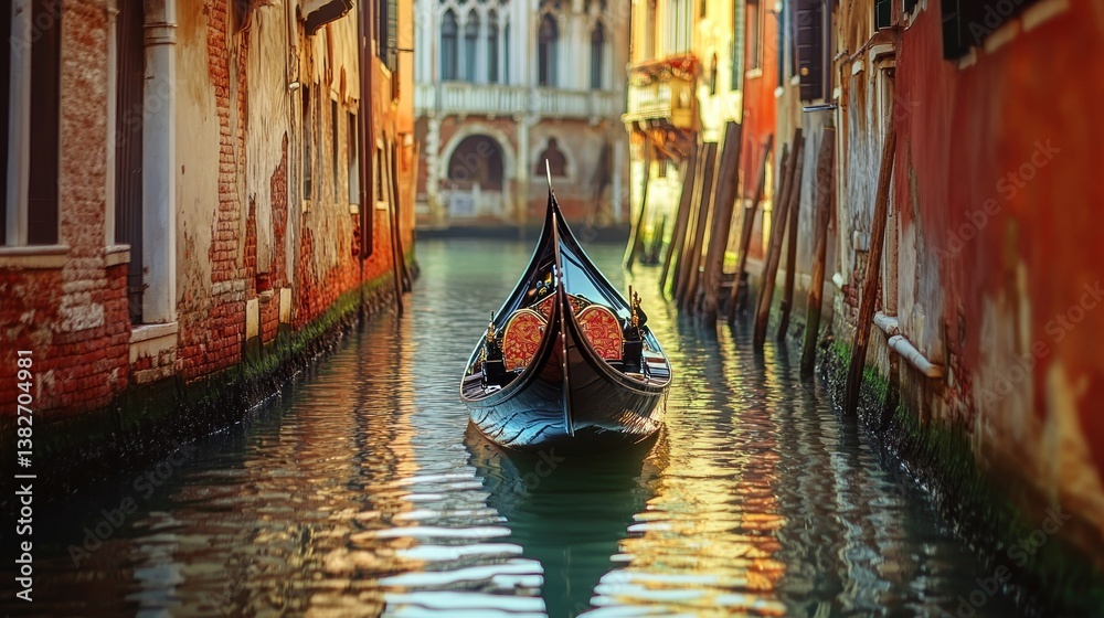Romantic gondola journey through the historic canals of Venice at dusk