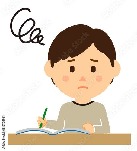 勉強中の子供1人が残念な表情