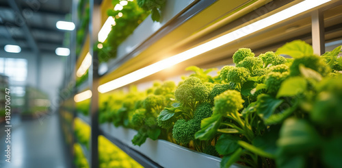 Obraz na płótnie Fresh green plants thrive modern indoor garden environment, sustainable practices aimed reducing emissions and achieving net zero goals w salonie