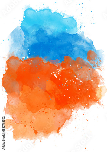 Hand painted orange and blue watercolour background 