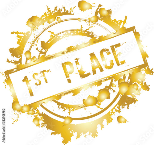 grunge rubber stamp with the 1st place text, golden first place plaque