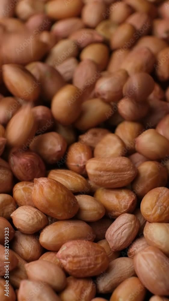 Raw whole dried peanut kernels pour, close-up, vertical slow motion Raw whole dried peanut kernels pour, close-up, vertical slow motion