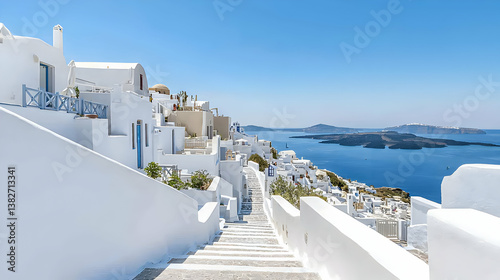 Whitewashed Buildings and Steps Leading to the Sea in Santorini Greece