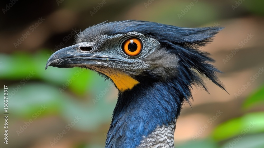 Close-up portrait of a Red-legged Seriema, its tall, slender frame and distinctive raised crest captured in perfect detail. Close-up portrait of a Red-legged Seriema, its tall, slender frame and distinctive raised crest captured in perfect detail.