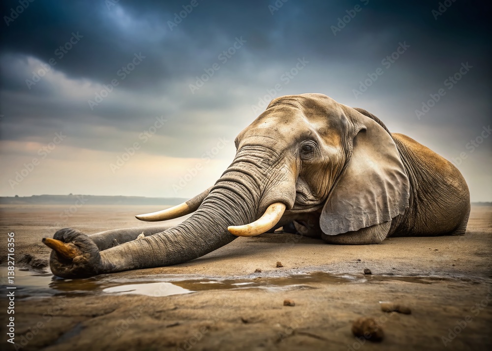 Fototapeta premium Isolated Dead Elephant, Documentary Style Wildlife Photography