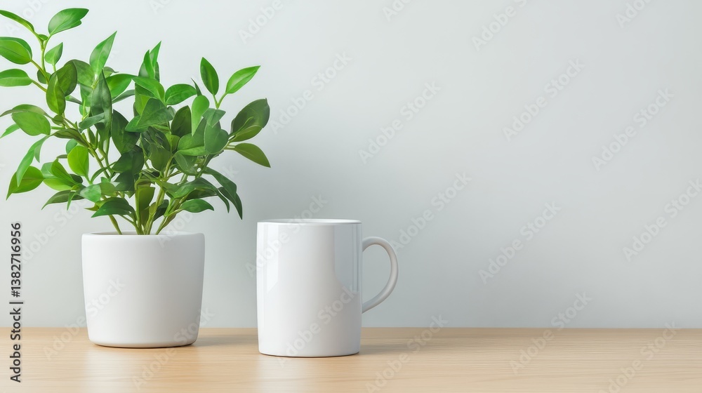 Simple elegance, a clean white mug on table, ready for your favorite beverage Simple elegance, a clean white mug on table, ready for your favorite beverage