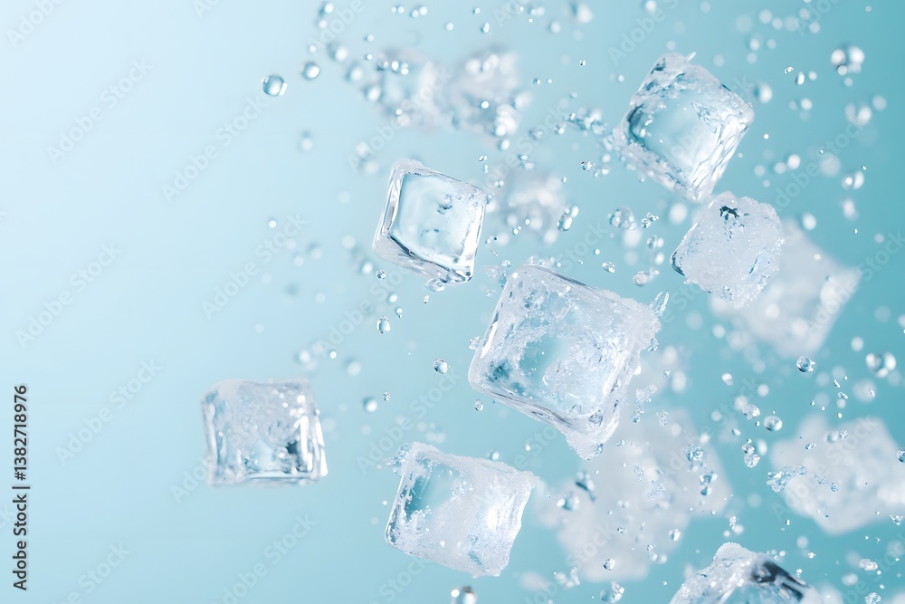 Obraz premium Ice cubes flying on blue background