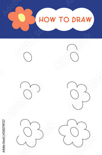 How to draw flower cartoon hand drawn step by step for learning, lesson, kid, education and coloring book