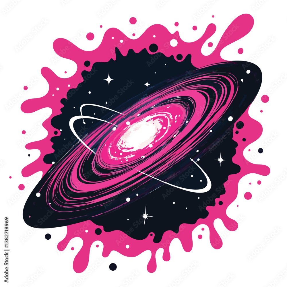 Design a vibrant vector illustration of a neon galaxy explosion, featuring bold, dynamic strokes and intense color gradients.  Emphasize a cosmic, energetic feel.