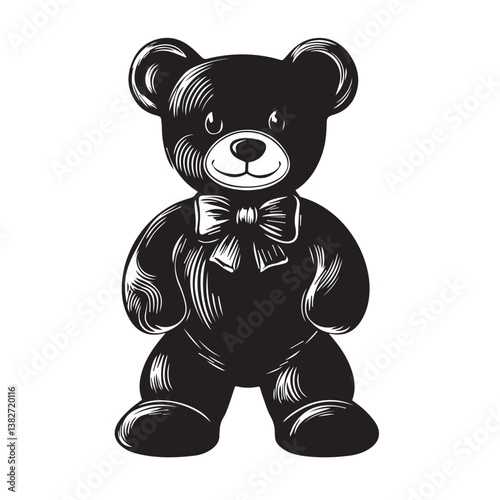 image of a toy teddy bear, graphics, vector, black white
