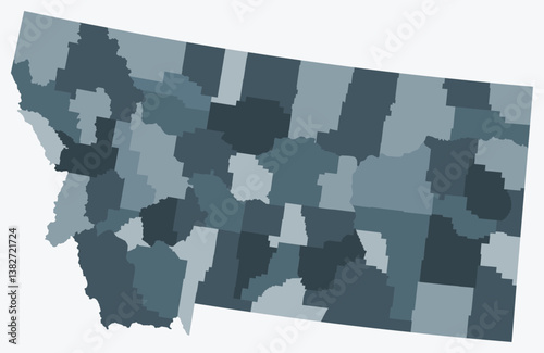 Map of Montana with counties. Just a simple state border map with county division. Blue grey color palette. Plain State of Montana shape with administrative division. Vector illustration.