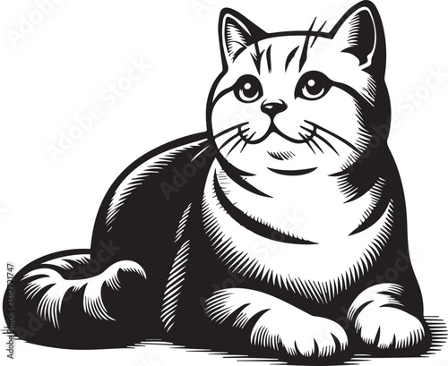 Elegant British Shorthair Cat Vector – Black and White Design