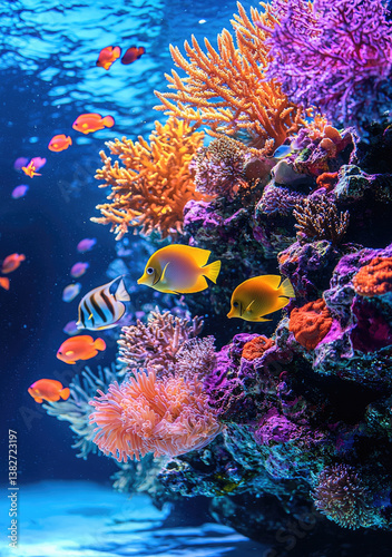 Wallpaper Mural Vibrant coral reef with colorful fish swimming among corals, showcasing lively underwater ecosystem filled with diverse marine life and stunning hues Torontodigital.ca