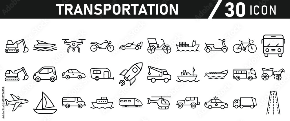Fototapeta premium Transportation Line Icons set - Editable Stroke icons collection
