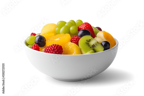 Fersh mixed fruit in a white bowl with transparent background