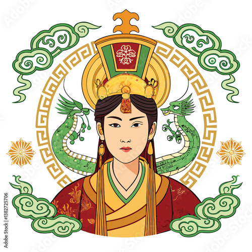 Create a vector illustration of a powerful anime empress, using bold, impactful strokes.  She should exude nobility and strength.