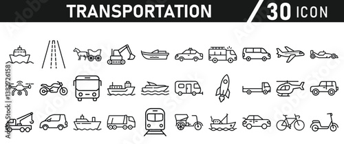 Transportation Line Icons set - Editable Stroke icons collection