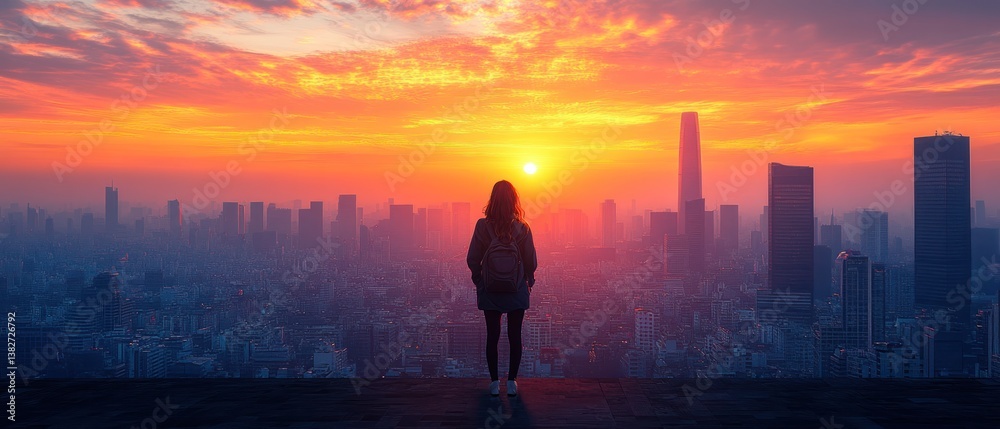 Fototapeta premium Solitude at Sunrise Over a City Skyline