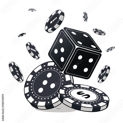 Create a vector illustration of a pair of neon dice with bold, dynamic strokes, radiating energy.  High contrast, vibrant colors.