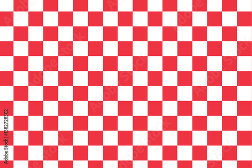 Red and white checkered pattern . Red and white squares pattern . Chess board background . Vector illustration