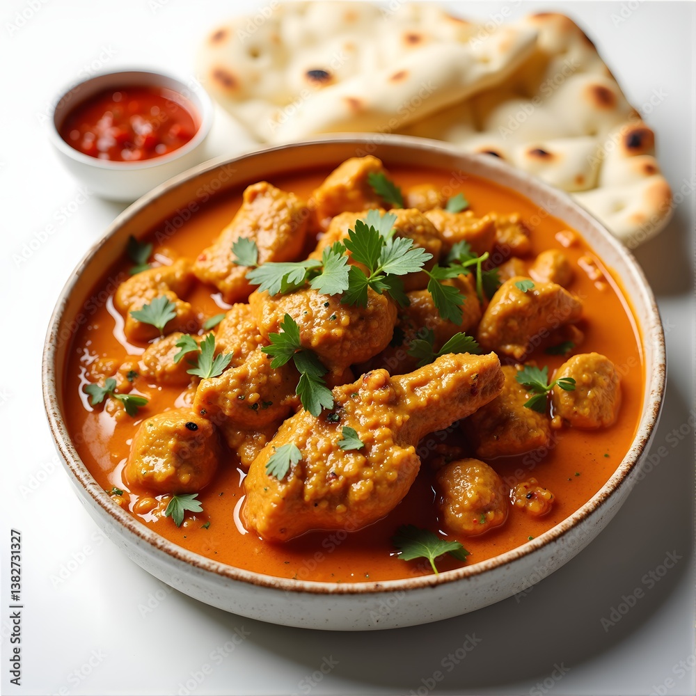 Cape Malay Chicken Curry with Sambal and Naan Bread, South African Food Cape Malay Chicken Curry with Sambal and Naan Bread, South African Food