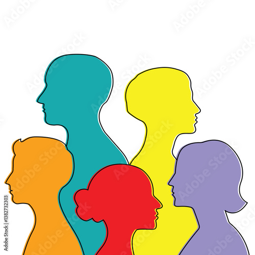 Wallpaper Mural Diverse Group of Colorful Human Profile Silhouettes Torontodigital.ca