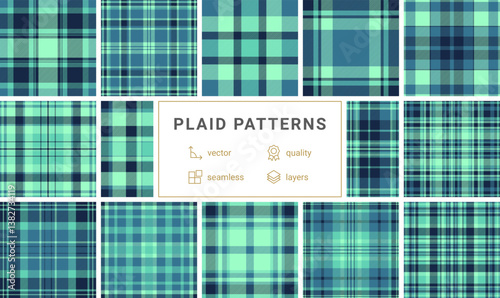 Gingham and plaid patterns in classic colors, great for fabric, material prints, and shirts with a trendy and rustic Scottish twist.