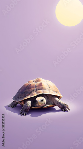 Close-up of Cute Land Turtle: A Serene Wildlife Moment in Nature Photography with a Purple Background