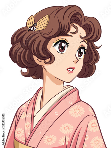 Create a vector illustration of a bold, retro-style anime woman with dynamic lines and vibrant colors.  Focus on strong graphic design.