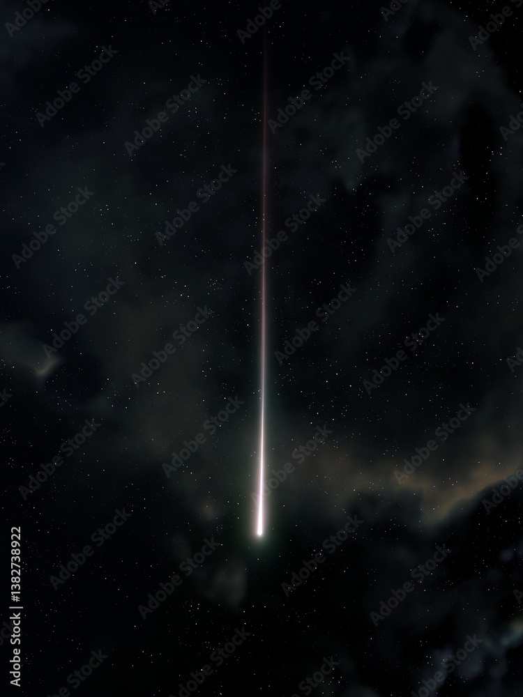 Meteor in the starry sky. Meteorite glows at night. Beautiful shooting star isolated. Astrophotography of a celestial body.
