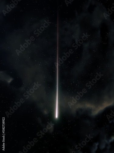 Obraz na płótnie Meteor in the starry sky. Meteorite glows at night. Beautiful shooting star isolated. Astrophotography of a celestial body. w salonie