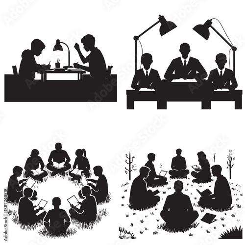 Wallpaper Mural Silhouette of group study Torontodigital.ca