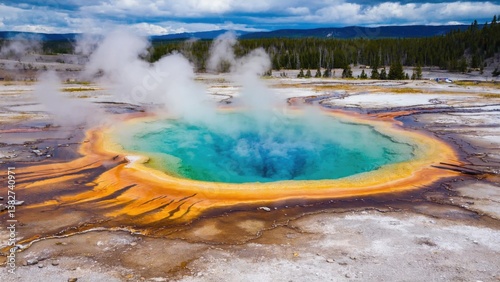 Spectacular geographical feature in Yellowstone National Park. Famous for its boiling water, steam vents and geysers.