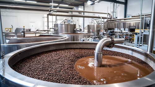 Circular tank mixing liquid chocolate images photo