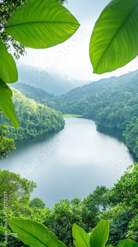 Serene Mountain Lake Surrounded by Lush Green Forest and Foliage
