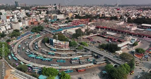 Wallpaper Mural Daytime aerial view of the Kempegowda Bus Station in Bengaluru. View of the majestic bus stand with buses parked and moving to different spots in metropolitan city of Bangalore Torontodigital.ca